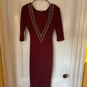 Codigo Body Con Dress Plunging Back with beading